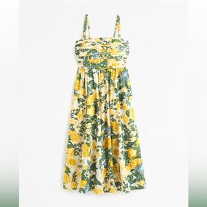 A&F Abercrombie Emerson Poplin wide strap midi dress in pattern yellow floral